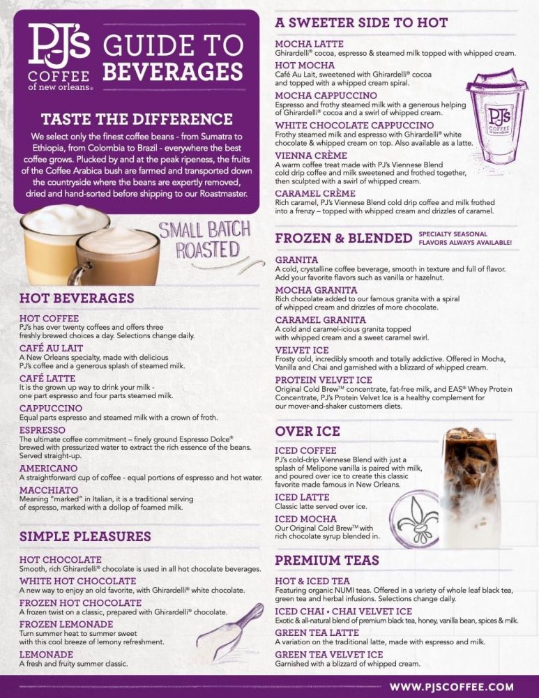 Beverage Menu : PJ's Coffee Of New Orleans